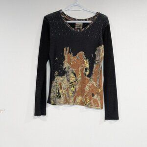 Pal & Ptl Volt Design Graphic Long Sleeve Top Tan Black Size 1 Size XS